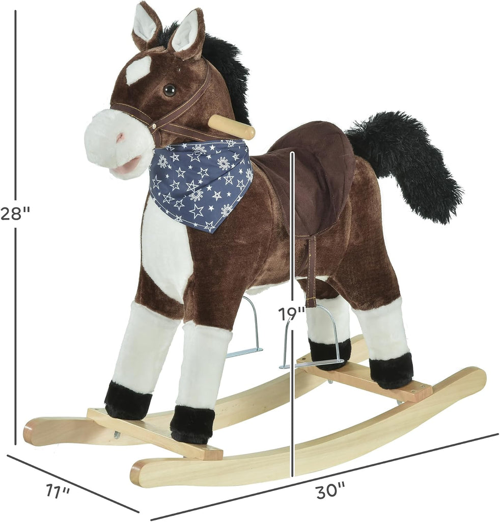 Kids Plush Ride-On Rocking Horse Toy with Fun Realistic Sounds Brown