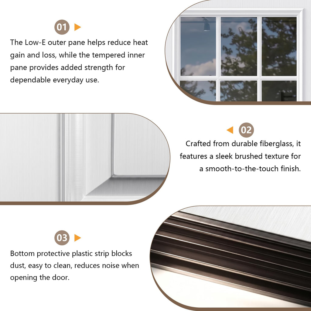 32" x 80" White 9-Lite Fiberglass Entry Door, Right-Hand Inswing