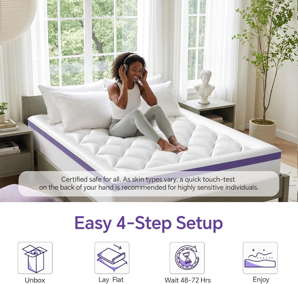 Full Mattress Topper, Viscose Derived from Bamboo, Soft Pillow Top | Cushioned Support, Breathable Mesh Sides, Memory