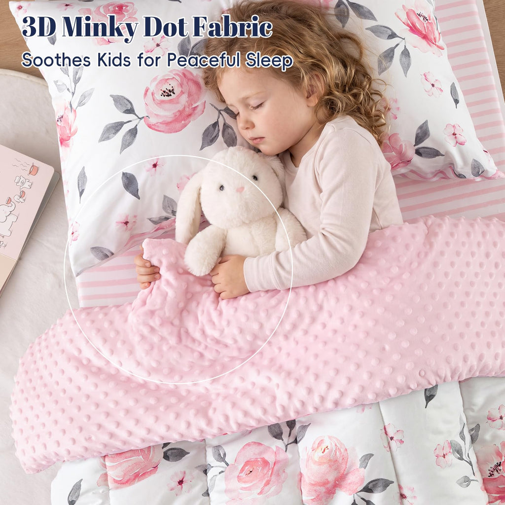 4 Piece Minky Toddler Bedding Set, Ultra Soft Fluffy Skin-Friendly Soothing Minky Dot Toddler Comforter Set, Unique