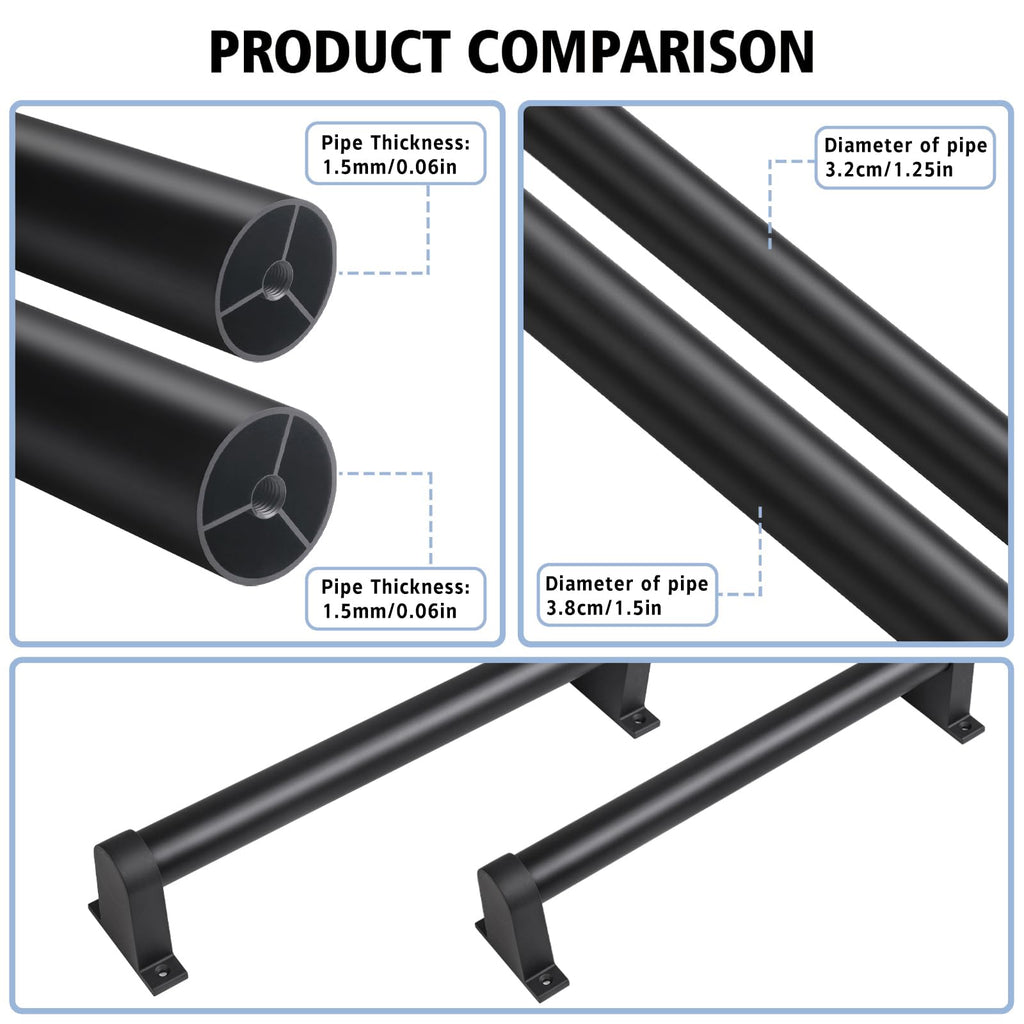 Industrial Stair Railing Metal Hand Rails for Indoor Stairs Wall Mount Staircase Handrails 1.5" Pipe Stair Handrail