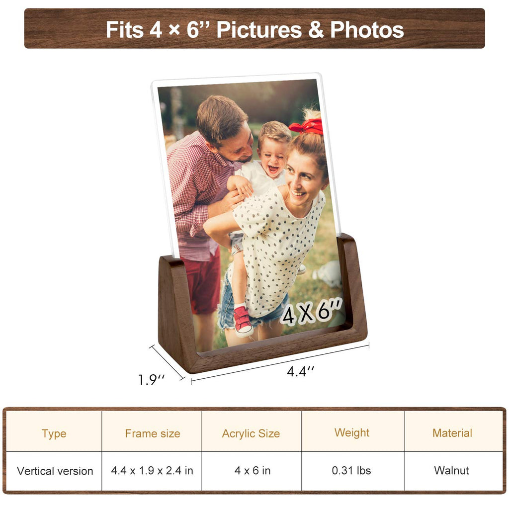 4x6 Picture Frame 2 Pack - Rustic Wood Picture Frames with Walnut Wooden Base and High Definition Break Free Acrylic