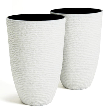 2-Pack 21" H. White Tall Planters - 14'' Dia Resin Large Round Flower Pots for Outdoor Plants Trees - Imitation Stone