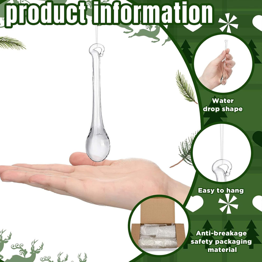 Clear Glass Teardrop Christmas Ornaments,4 Medium Size - Set of 22