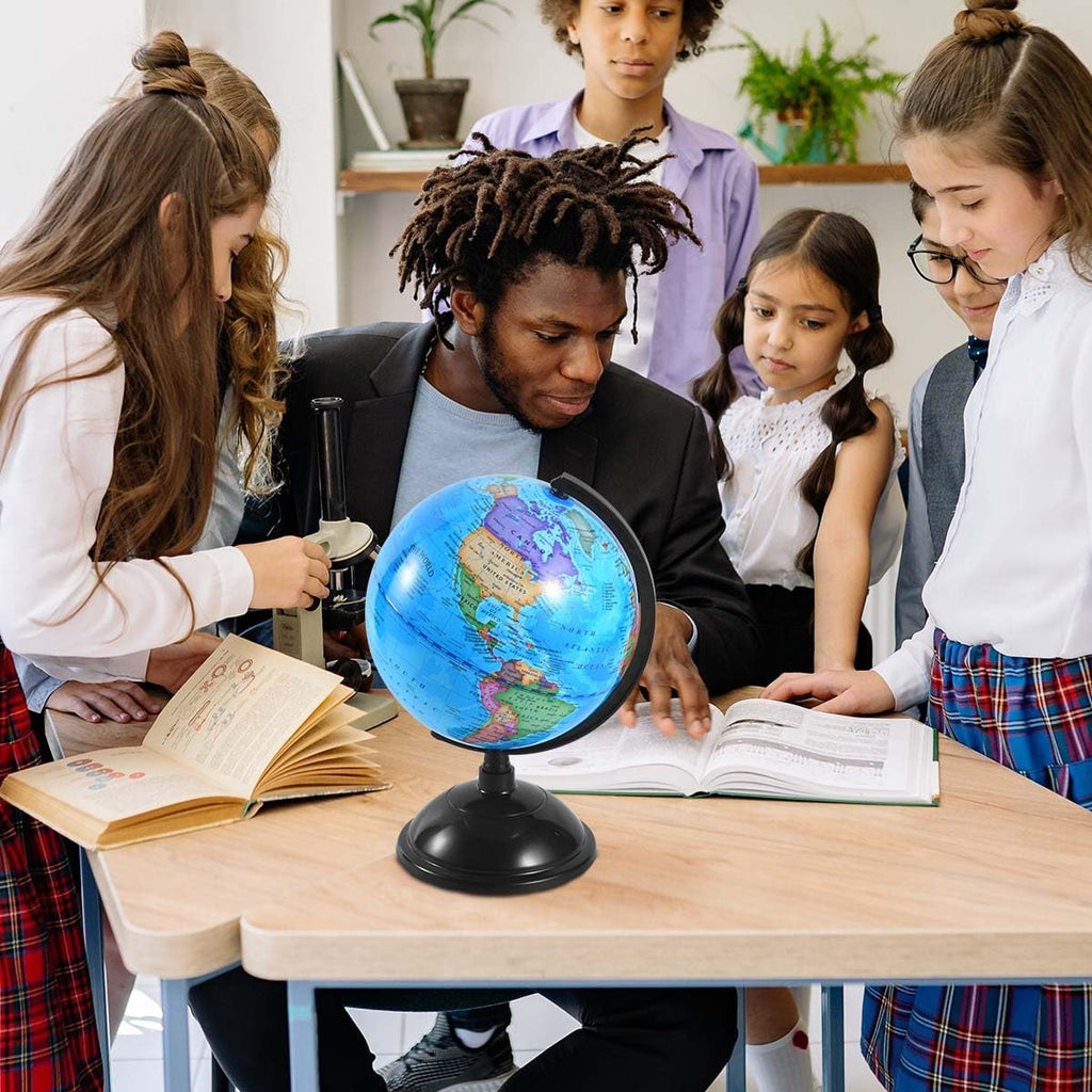 8 Inch World Globe with Stand Rotating Earth Spinning Globe for Kids Geography Classroom Education or Decorations