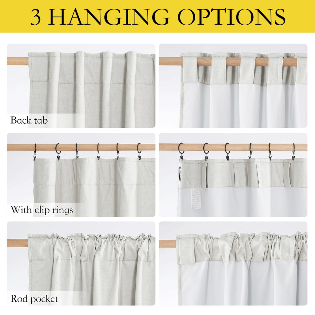 100% Absolutely Blackout Linen Curtains 95" L Set of 2, Ivory