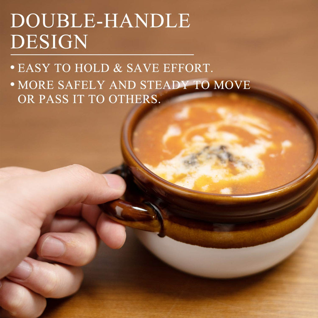 French Onion Soup Bowls with Handles, 16 Oz Ceramic Soup Serving Bowl Crocks - Oven Safe Bowls for Chili, Beef Stew