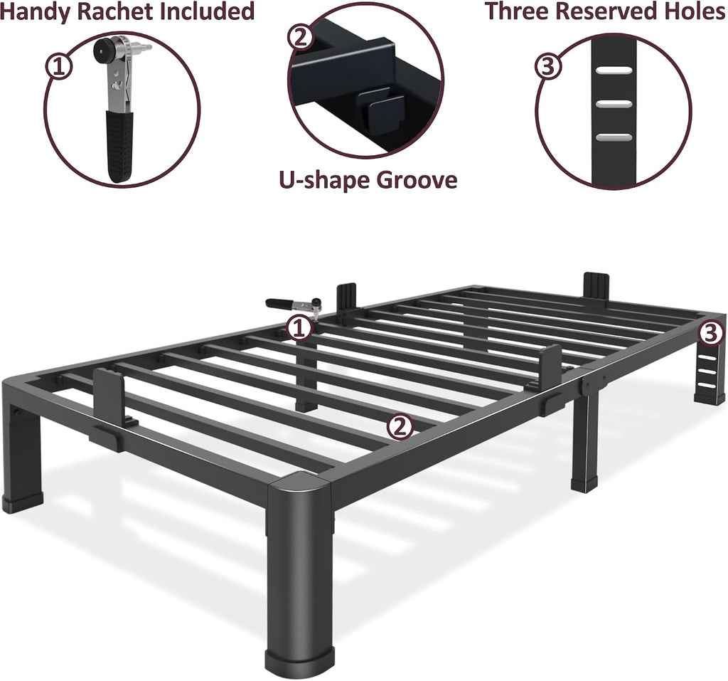 10 Inch Low Bed Frame with Round Corner Legs, 3500 LBS Heavy Duty Low Profile Metal Platform, Steel