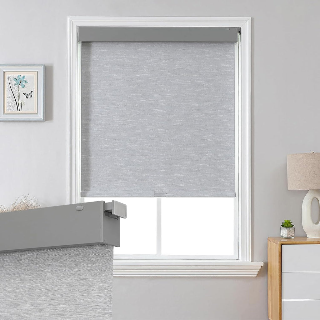 No Drill Blackout Roller Shades, 35" W X 75" H, Grey | Fast Installation, UV Protection, Cordless Blinds for Indoor