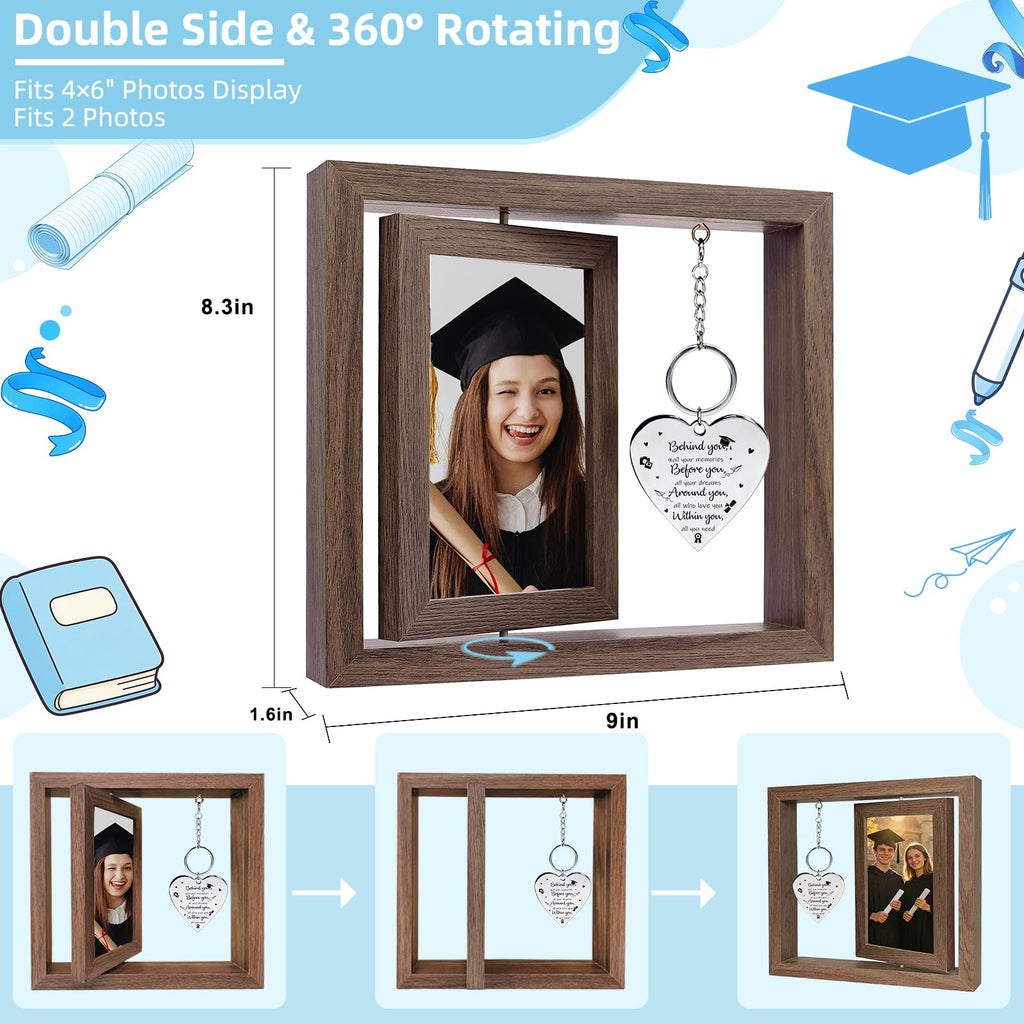 2026 Graduation Gifts, Class of 2026 Graduation Picture Frame, 4x6 Rotating Floating Photo Frame for University