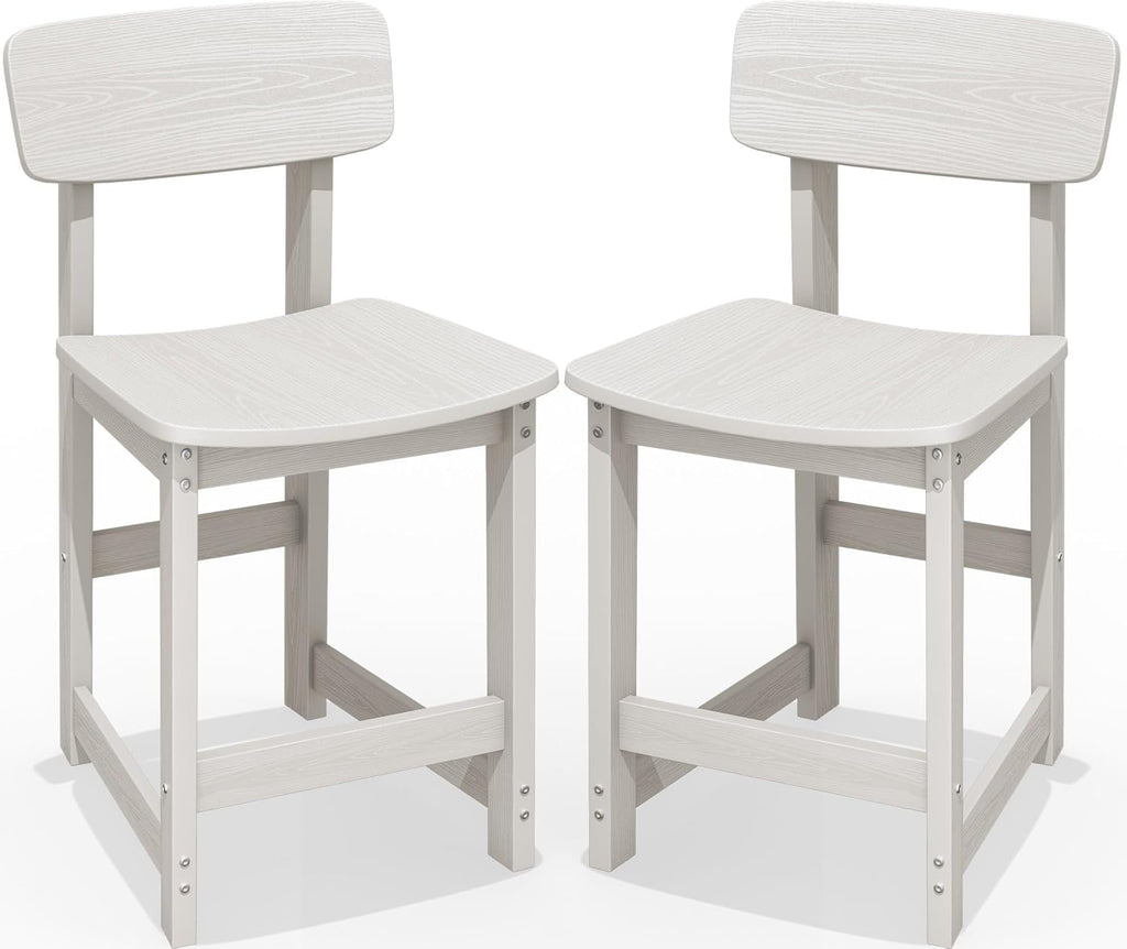 Outdoor Bar Stools Set of 2, All Weather HDPE 25" Counter Height Bar Stools with Back, Outdoor Armless Barstools