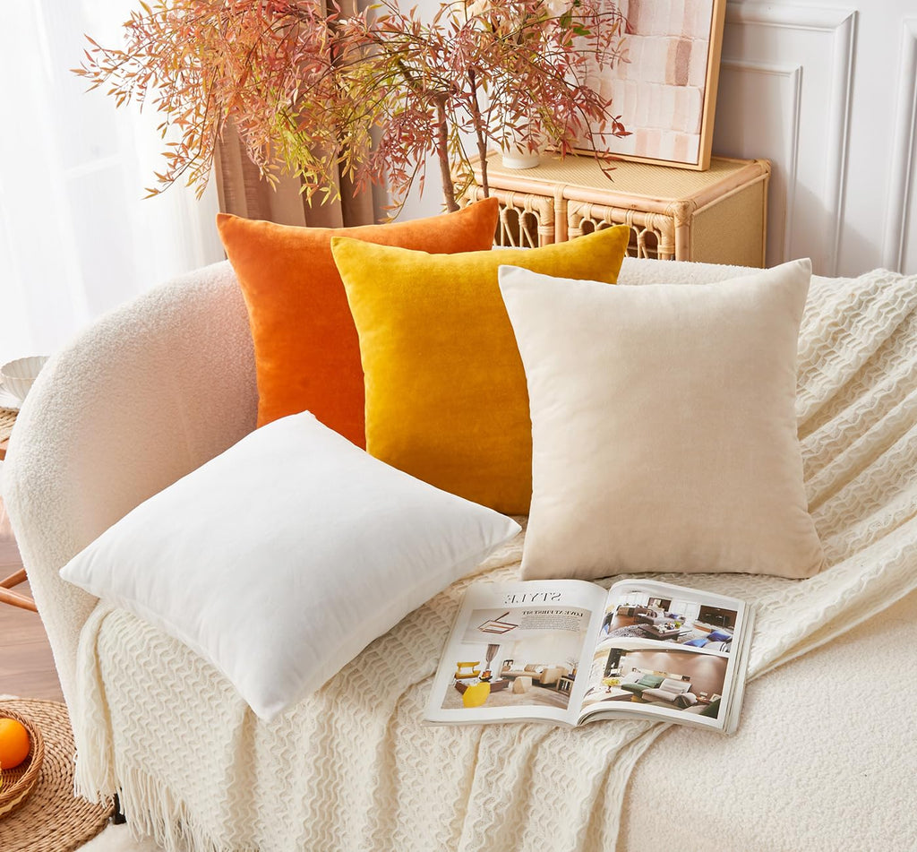Throw Pillow Covers Mustard Yellow Set of 2 20x20 Inch Fall Pillow Covers, Soft Velvet Farmhouse Neutral Decorative
