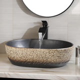19 Inch Stone Bathroom Sink Basin with Waterfall Faucet and Pop-up Drain Combo,Tan Travertine Vessel Sink Above