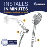 Solid Metal Handheld Shower Head with Hose and Brass Holder - CHROME