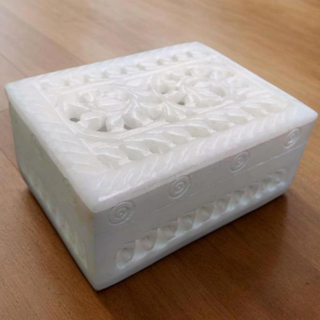 Vintage Onyx Marble Alabaster lid Hinged Footed Trinket Jewelry Box 3x4 inch - Decorative Treasure Box With Engraved