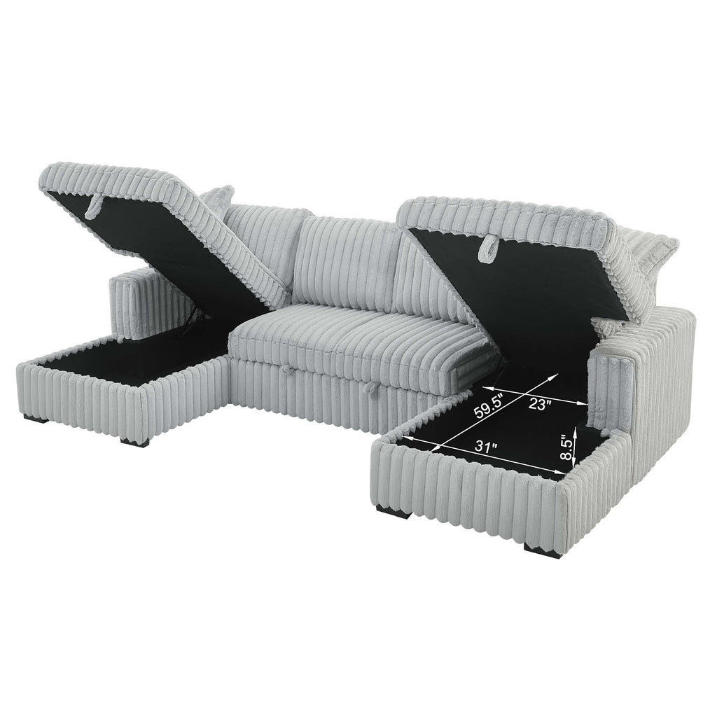 122'' Convertible U-Shaped Faux Rabbit Fur Plush Sectional Sleeper Sofa, Upholstered Cloud Couch Pull-Out Sofa Bed