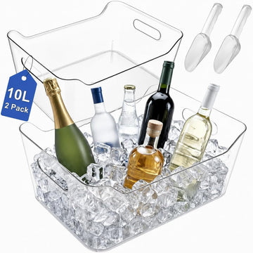 10L Clear Ice Bucket for Parties, Acrylic Beverage Tub with Scoops - Set of 2