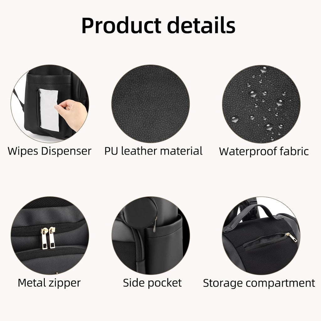 Large Leather Diaper Bag Backpack, Baby Travel Bag with Changing Pad, Insulated Pockets, Stroller Straps and Pacifier
