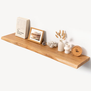 48" Live Edge Floating Shelf, Solid Elm Wood Wall Shelf