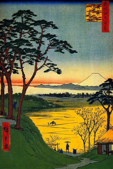 Laminated Japanese Hiroshige Utagawa Art Poster Tea House Woodblock Landscape Asian Artwork Traditional Japan Vintage