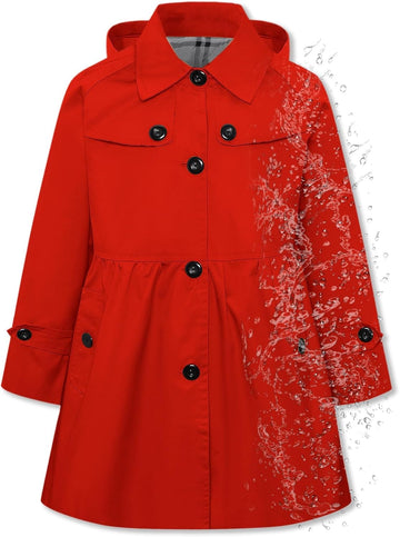 Kids Girl's Rain Jackets Waterproof Hooded Trench Coat Raincoats