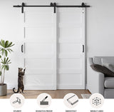 36x84 Inch White Double Barn Door Set - 5-Panel MDF Sliding Doors with 6FT Bypass Barn Door Hardware
