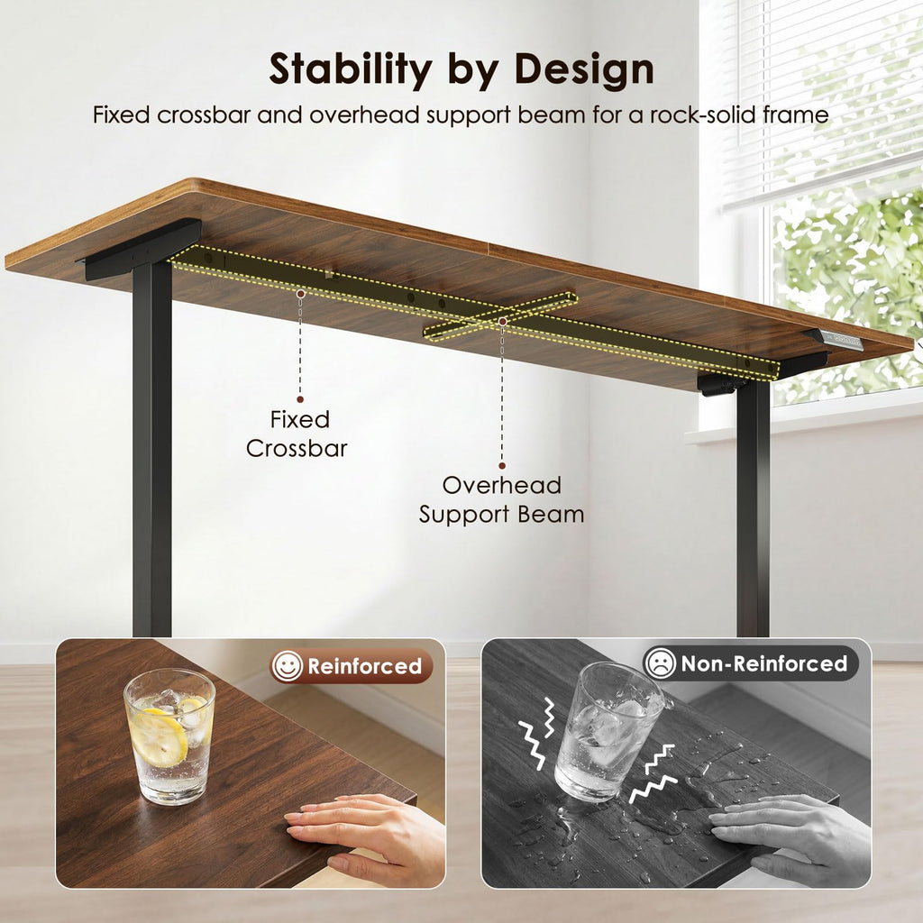 71" L Shaped Electric Standing Desk with Cabinet Sets, Walnut/Black
