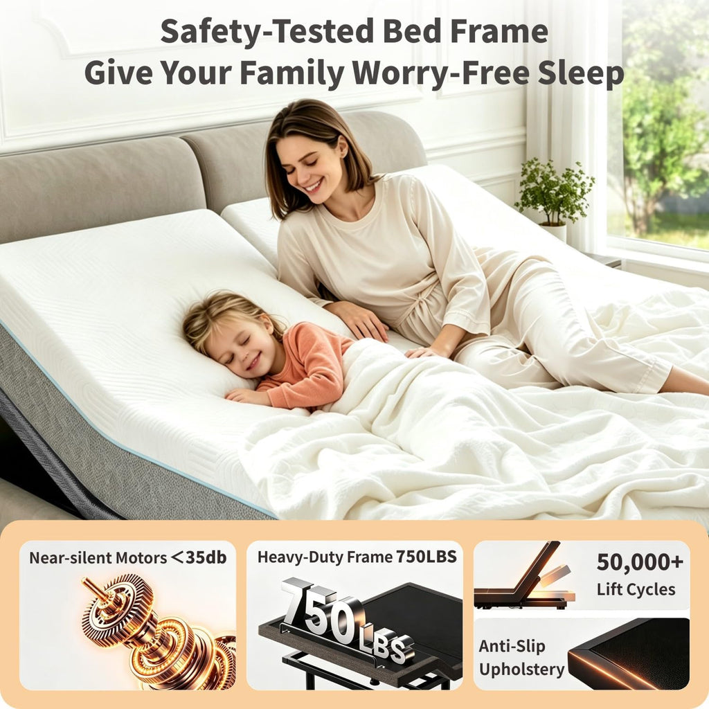Twin XL Adjustable Bed Frame with Massage, Electric Bed Base with Wireless Remote, Head/Foot Incline, Zero Gravity