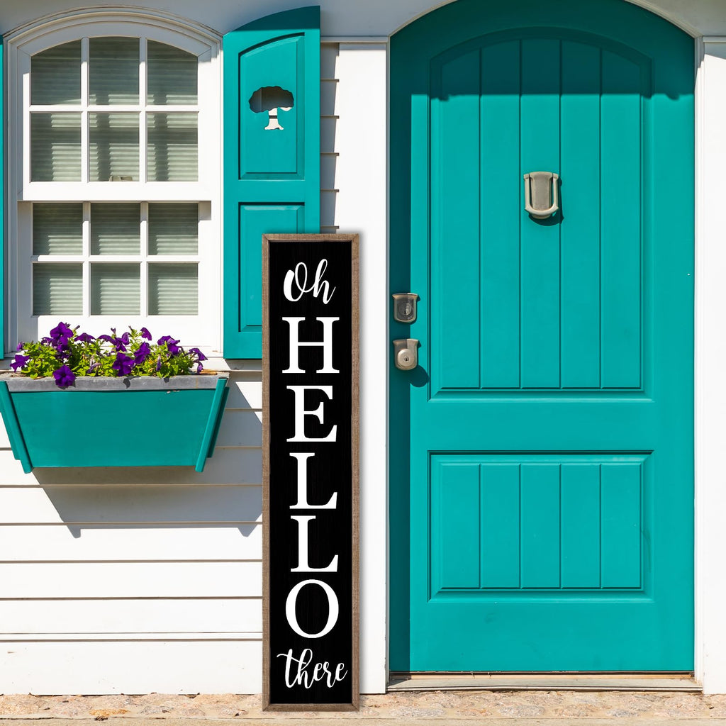 Oh Hello There Outdoor Welcome Sign, 45"X9", Wood Black