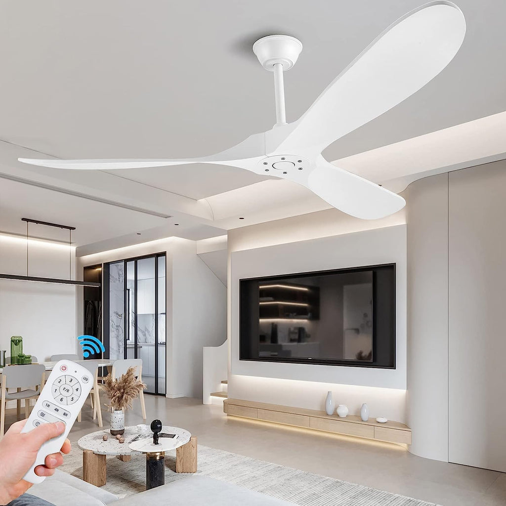 Inspired Maverick Style 72" White Wood Ceiling Fan with Solid Wood Blades,Indoor/Outdoor 3-Blade DC Motor Ceiling Fans,Remote Control,6-Speed Silent Reversible Motor,Rustic Wooden Ceiling Fan for Patio,Living Room,Bedroom A102-B0DLKKVSJK