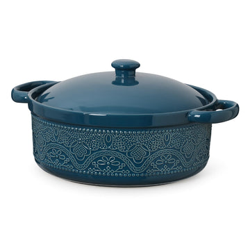 FE Casserole Dish with Lid, 2 Quart Ceramic Baking Dish, Grayish Blue
