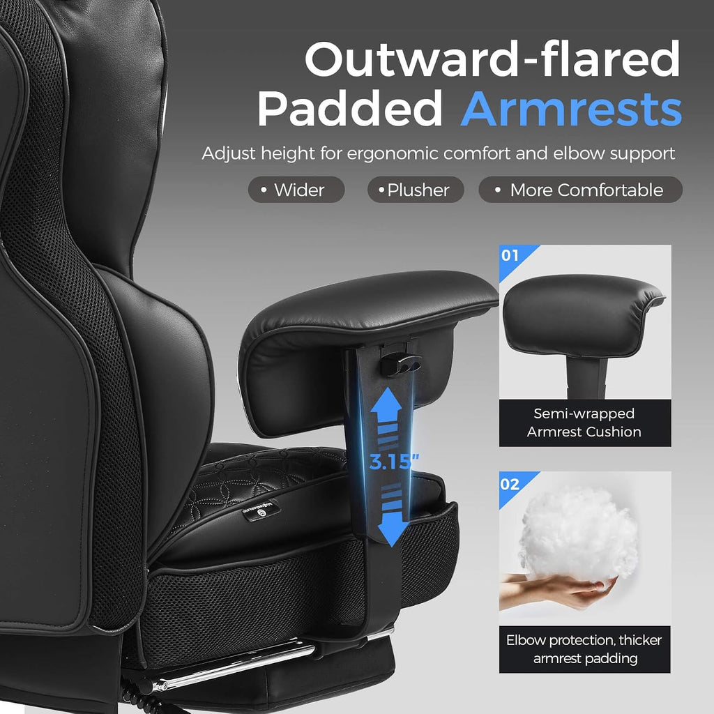 Big and Tall Gaming Chair 400lbs Heavy Duty Office Chair with Footrest, High Back Pocket Spring Lumbar Support