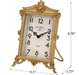 HOME Vintage Gold Table Clock, Silent Non-Ticking Battery Operated Retro Desk Shelf Mantel Small Metal Clock for