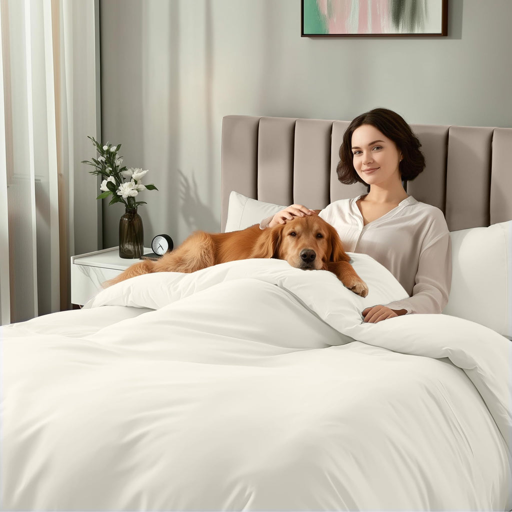 Duvet Cover, 4 PC Cotton Like Polyester With Zipper Closure, Ivory