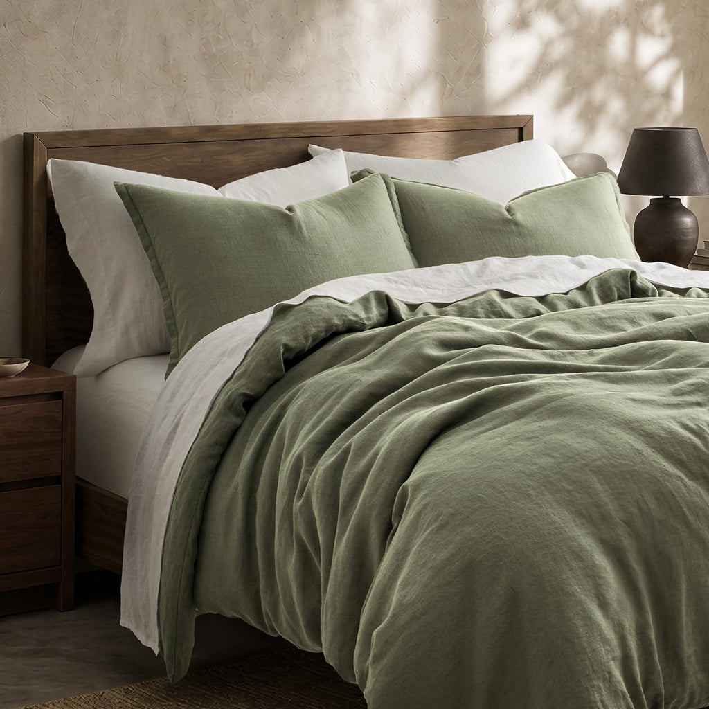 100% European Flax Linen Duvet Cover Set, Dried Sage