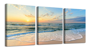 3 Piece Beach Wall Art Ocean Wall Art Sunrise Sunset Pictures Wall Decor Beach Pictures Wall Art Wave Posters Coastal