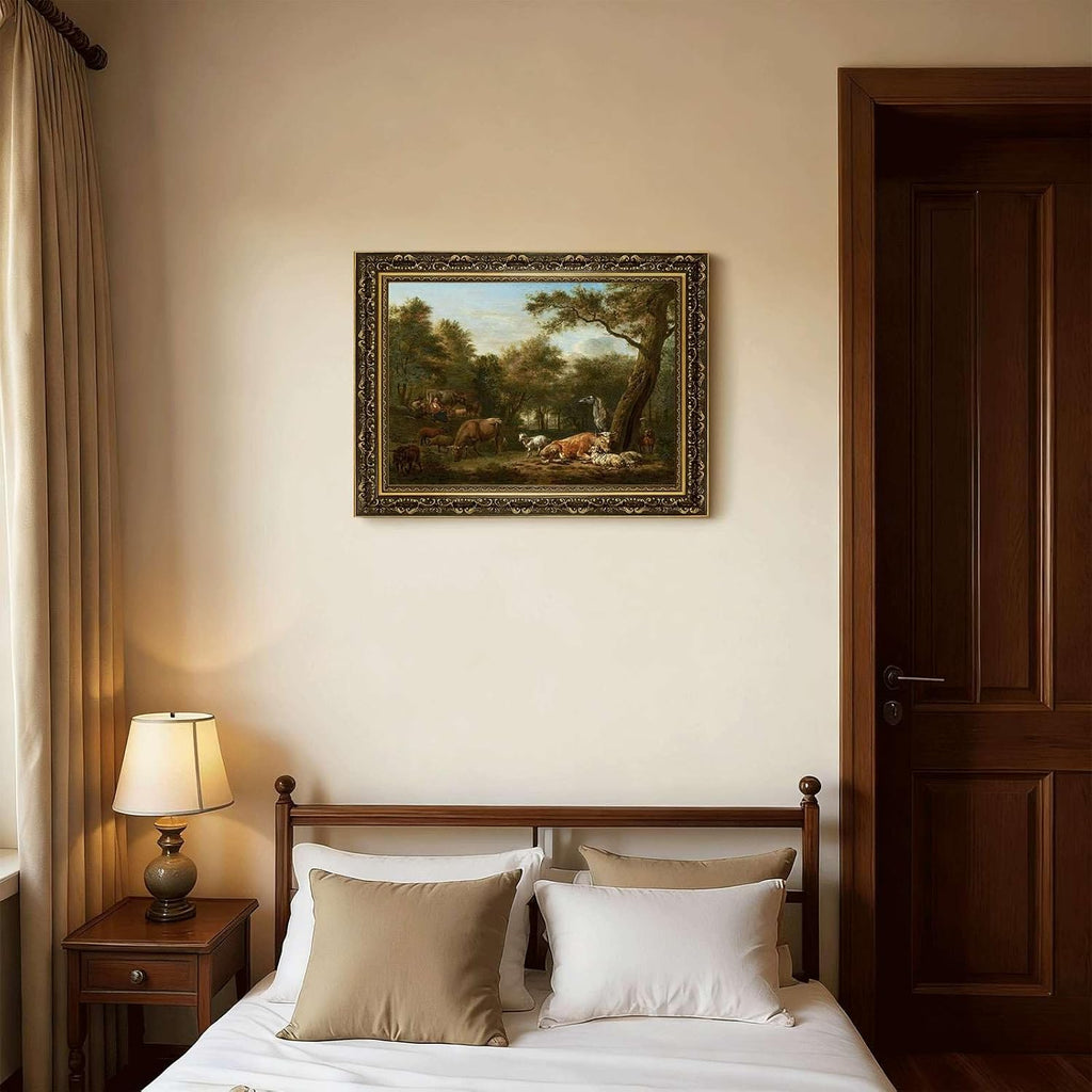 Vintage Framed Pastoral Scene Wall Art Canvas Print Oil Paintings Reproduction World Classics Painting Pictures