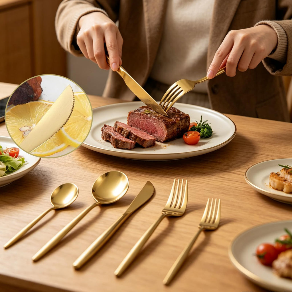Gold Silverware Set 100-Piece - Premium Stainless Steel Flatware Set for 20, Luxury Gold Cutlery Set with Spoons