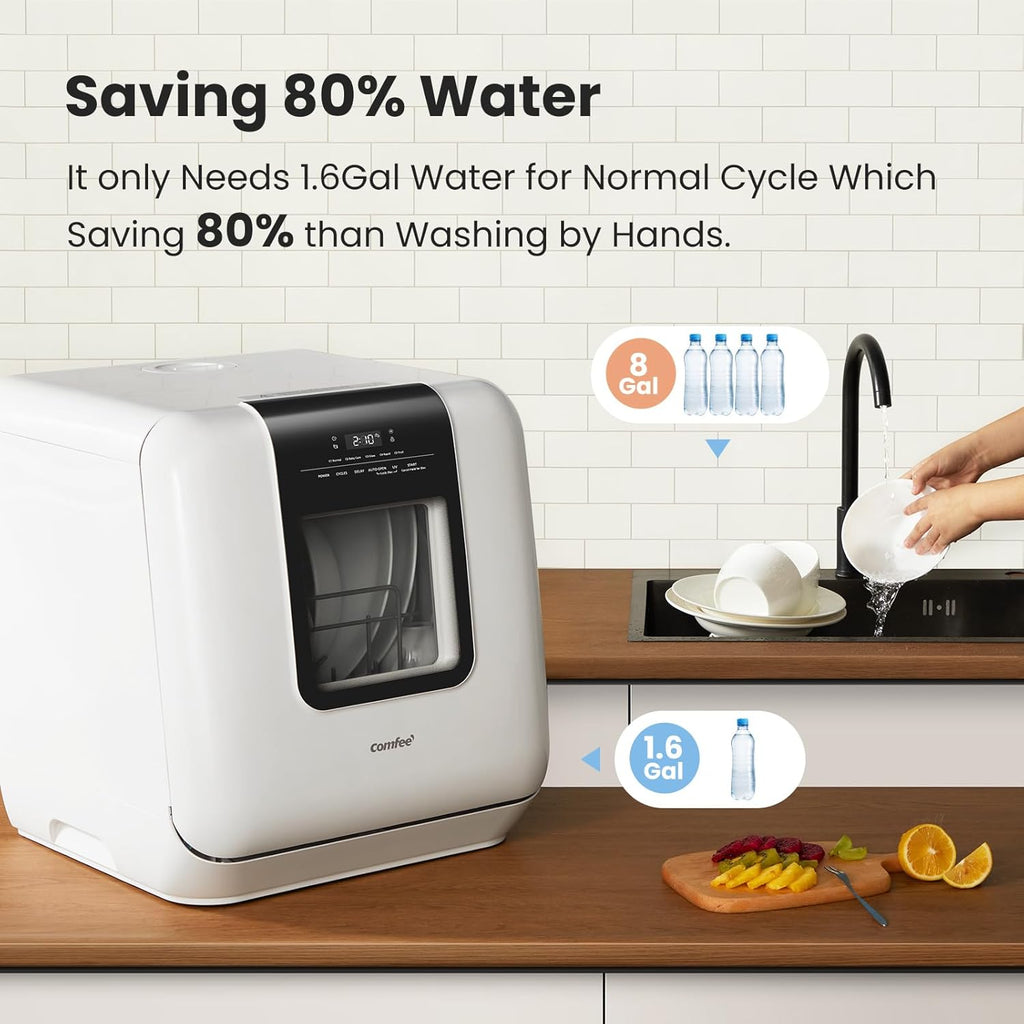 Countertop Dishwasher, Portable Dishwasher with 6L Built-in Water Tank, Mini Dishwasher with More Space Inside