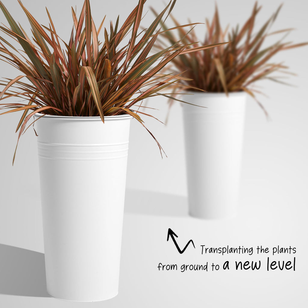 25'' Tall Galvanized Steel Planter Pot with Water Level Indicator - 2-Pack Self Watering Planters Flower Pot for