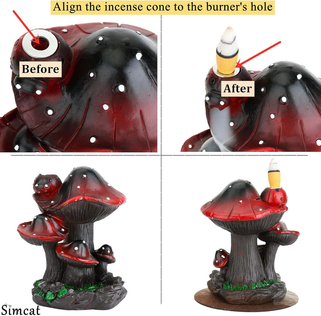 Backflow Incense Holder Burner Mushroom Handicraft Resin Censer - Set of 73