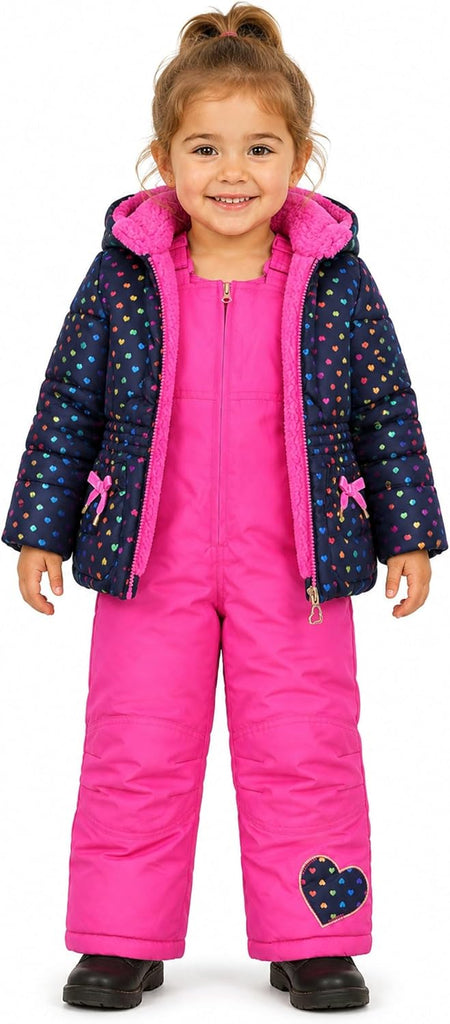 Girls' Bib Snow Pants and Ski Jacket Water-resistant Snowsuit for Kids Winter Jacket for Girls Hooded