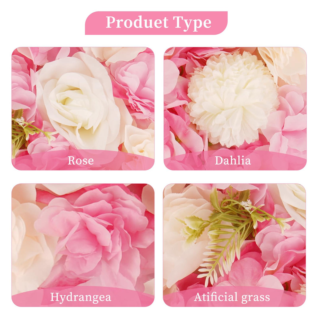 3D Flower Wall Backdrop, 12 Pcs 15x15 Inch Pink & White Panels