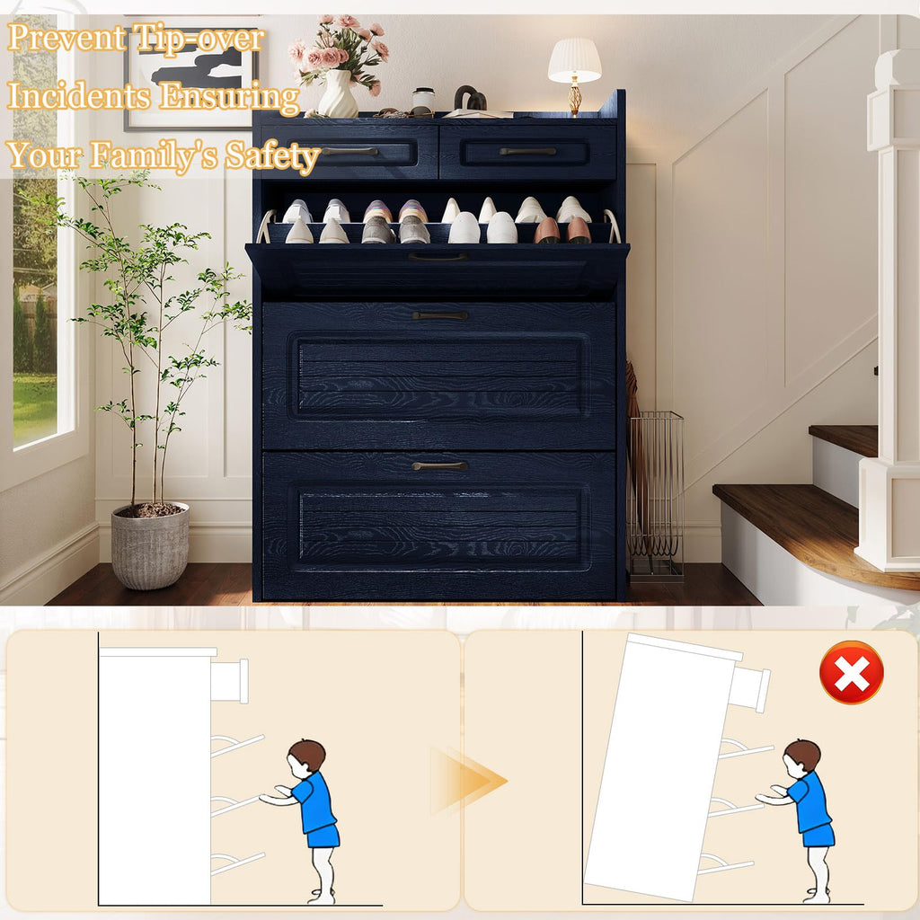 Shoe Cabinet with 3 Flip Drawers and 2 Storage Drawers, Shoes Organizer Cabinets with Adjustable Divider, Hidden Shoe