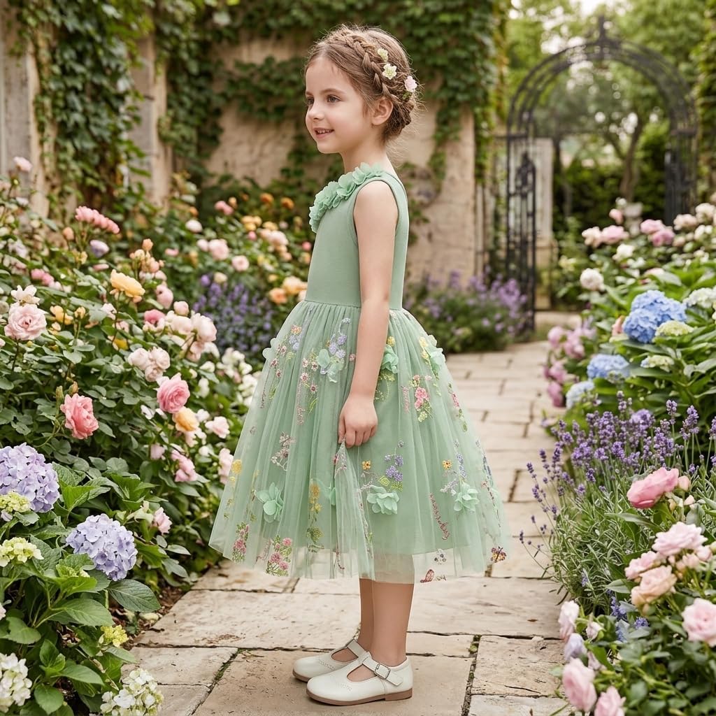 Toddler Flower Girl Dress Tulle Embroidery Fairy Birthday Dress 2