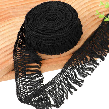 Black Sewing Fringe Trim 2.3'' Wide Cotton Tassel Fringe Trim Boho Long Fringe Trim for Clothes Lamp Shade - 10 Yards