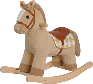 My Baby Rocking Horse for Toddlers 18M+, Light Brown Plush Ride-On Horse Toy with Realistic Galloping Sounds
