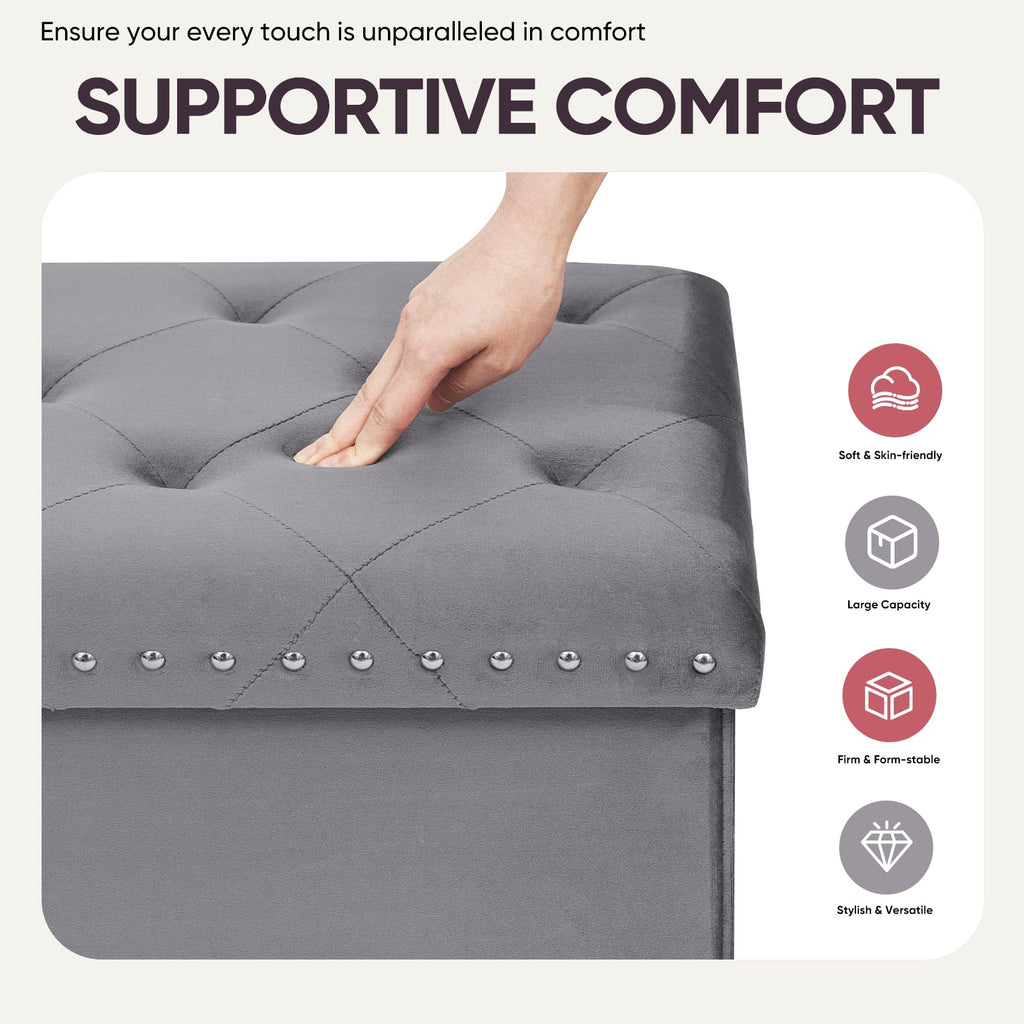43.7 Inches Velvet Storage Ottoman Bench, Grey