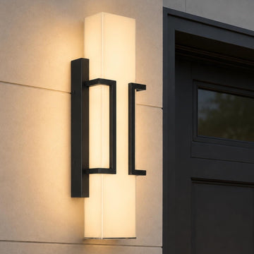 Large Modern Dusk to Dawn Outdoor Sconce, 24" Black LED Porch Light