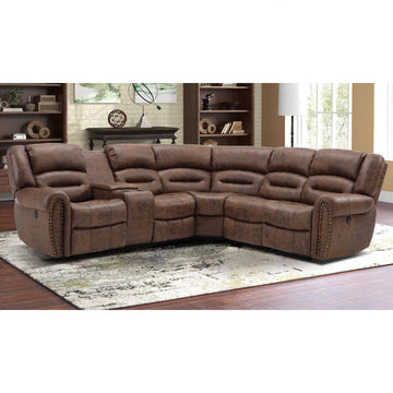 Faux Leather Reclining Sectional Couches, L-Shaped Power Recliner Sofa Corner Sectional Couch Home Furniture Set
